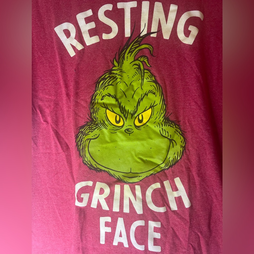 Resting Grinch Face Shirt Mens Large Red Christmas Dr. Suess Graphic Tee
